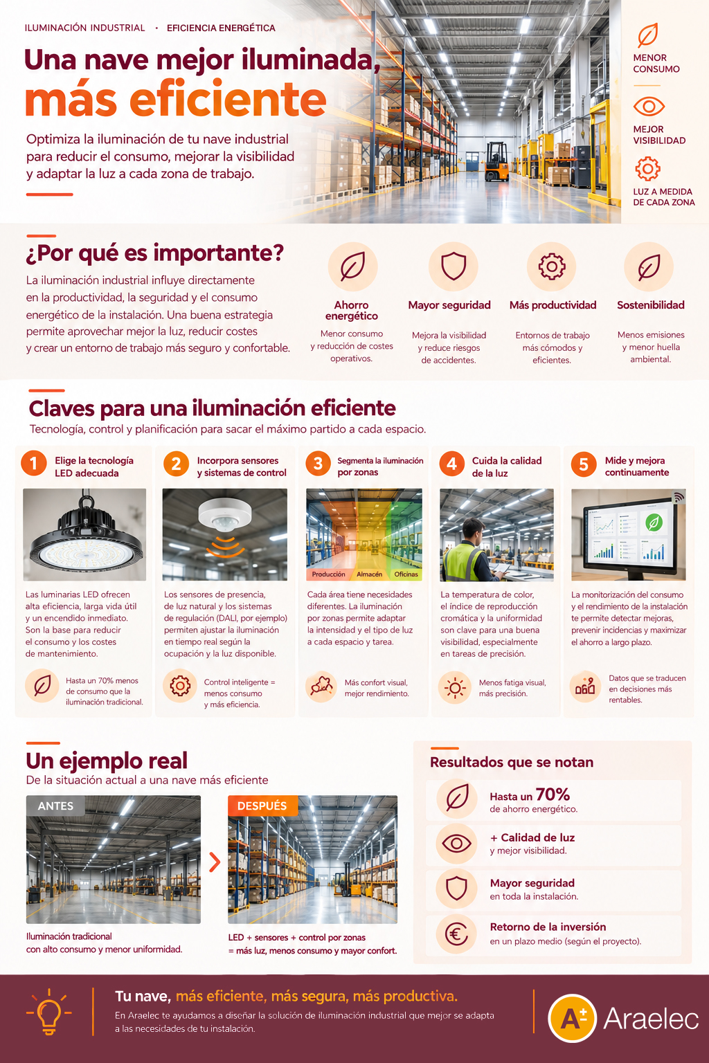 Infografía sobre eficiencia energética industrial en iluminación